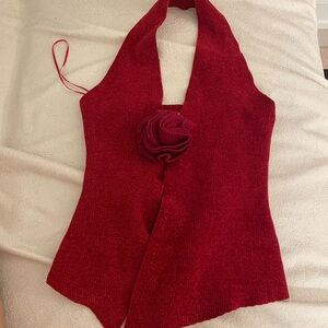 With Jean flower top - red